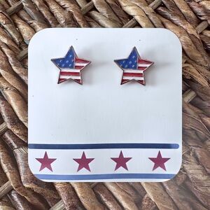 New Handmade Patriotic Star Stud Earrings (0.6" wide x 0.6" tall)
